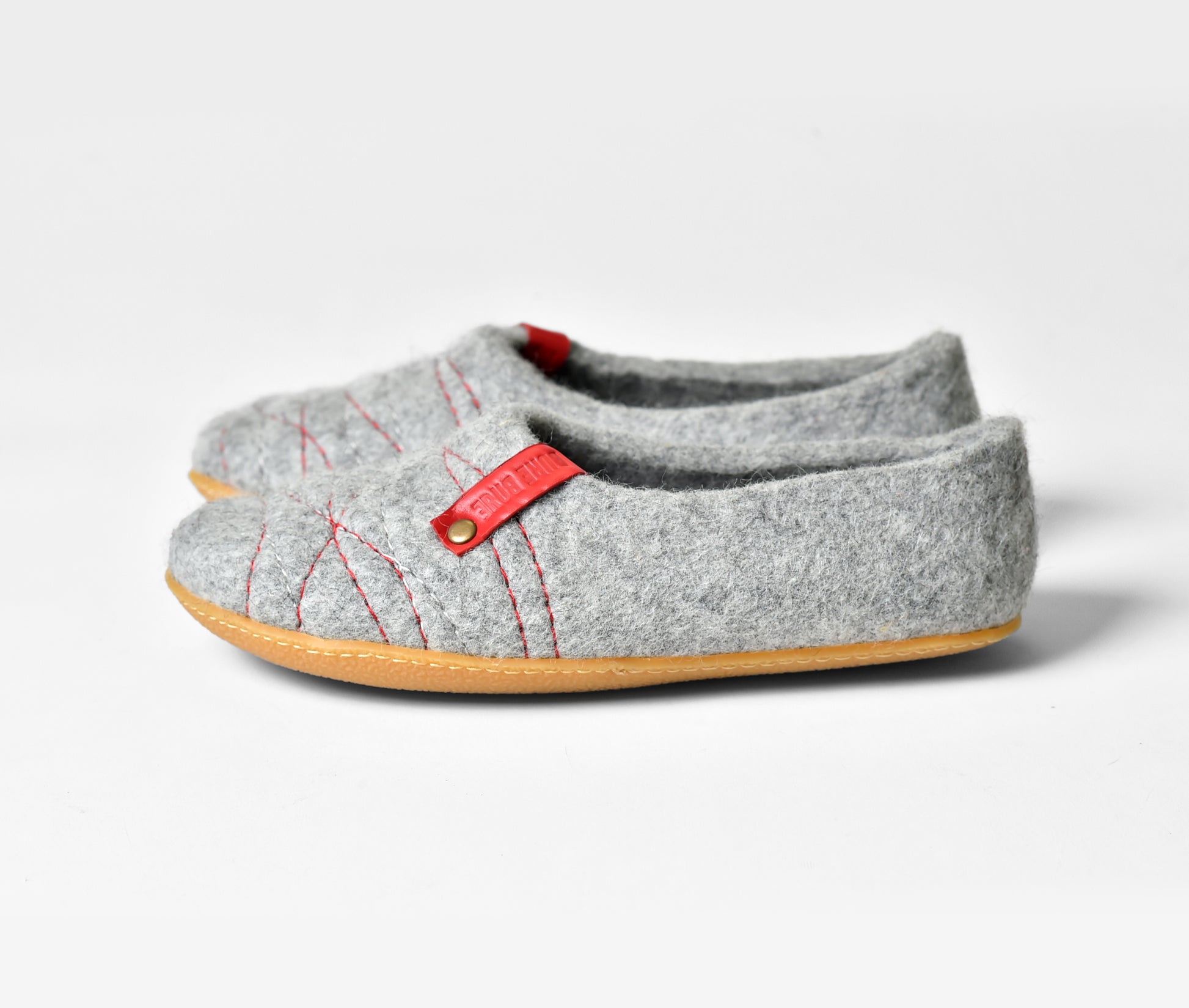 Warm Woolen Slippers for Women from BureBure Cocoon Collection, Handmade Felted Wool, Recycled Leather, Red Stitches