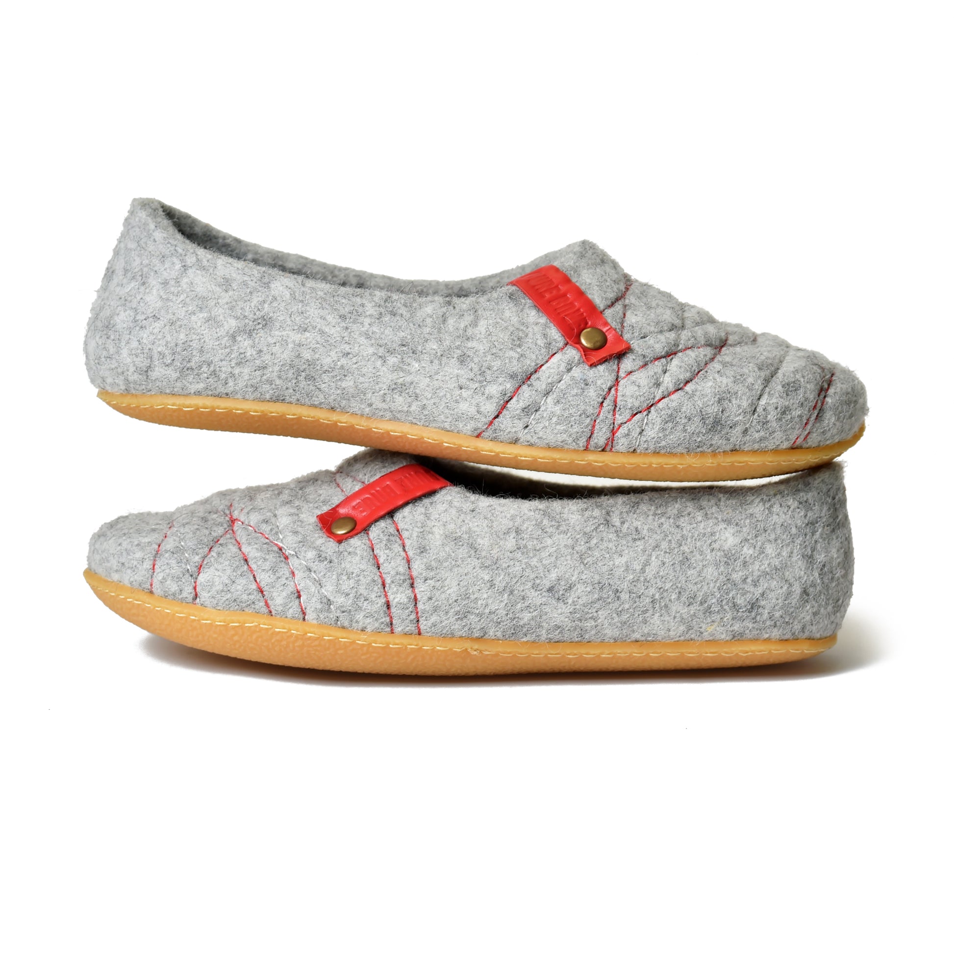 Warm Woolen Slippers for Women from BureBure Cocoon Collection,  Handmade Felted Wool, Recycled Leather, Red Stitches
