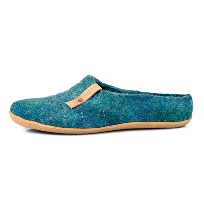 Blue Ocean Color Low Cut Felted Wool Clogs for Man, COCOON collection, Handmade by BureBure
