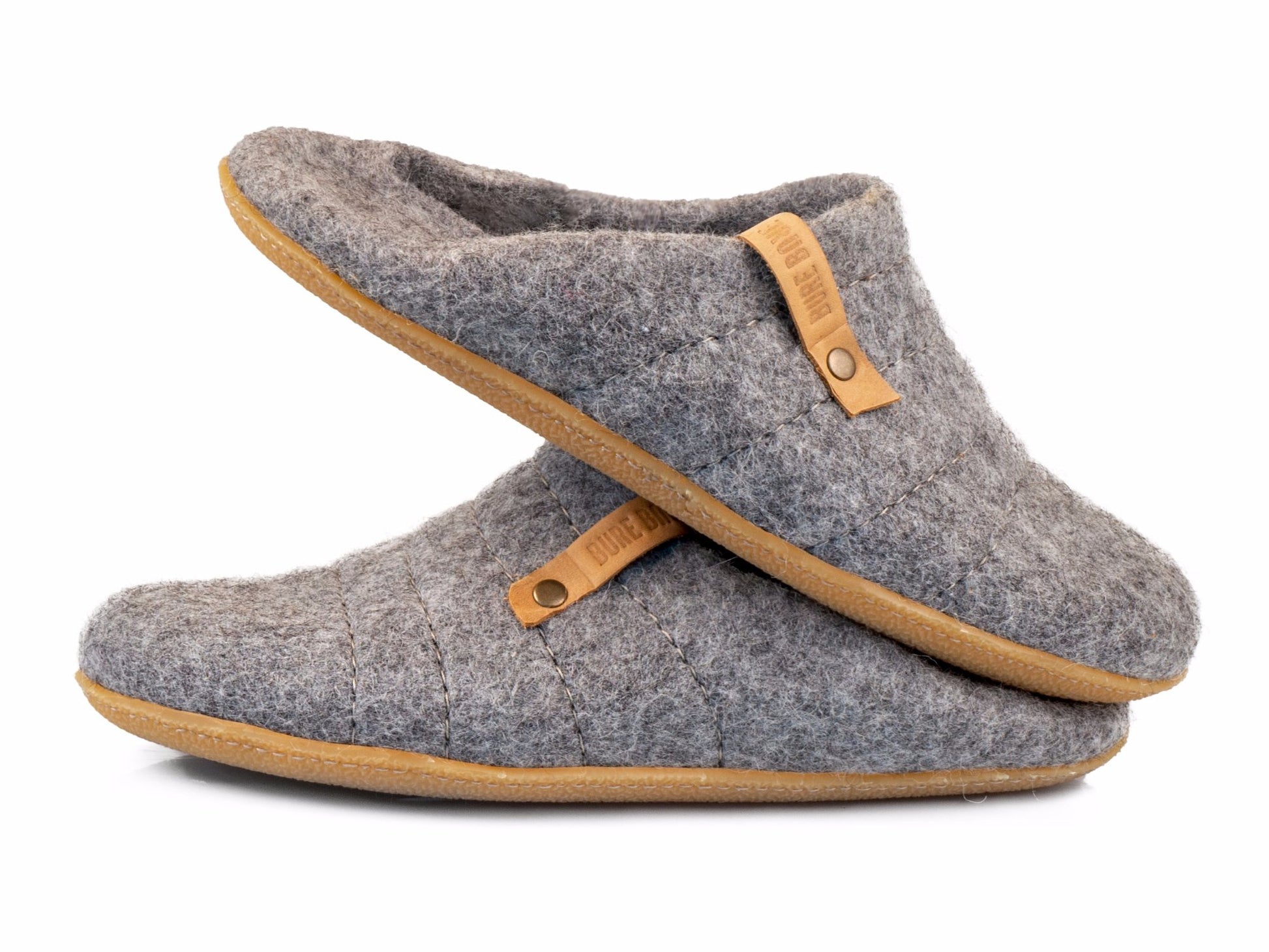 Natural gray collapsible back slippers for women with their backs folded