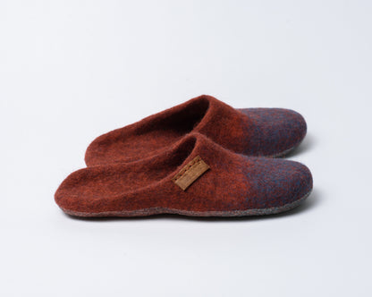 BureBure Cinnamon Turquoise Felted Mules Slippers  with non-slip soles from the side