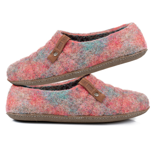 Handmade Living Coral Warm Wool Slippers for Women with leather soles  - Cocoon Clogs Model