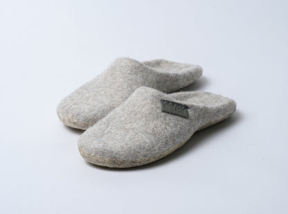 Soft Natural Grey Felted Sheep Wool, Silk and Alpaca Mules Slippers
