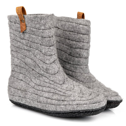 High Gray Felted Wool Boots-style Slippers for Women with Sturdy Stitches