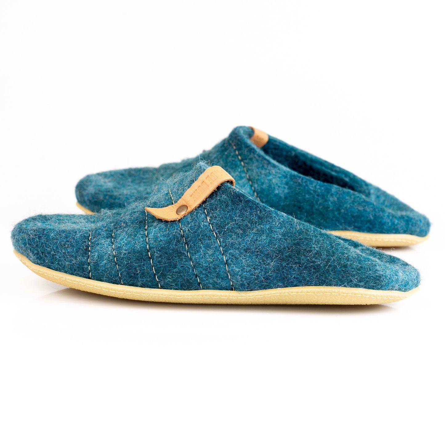 Fresh ocean color collapsible Felted Slippers - backless slippers that turn into woolen clogs
