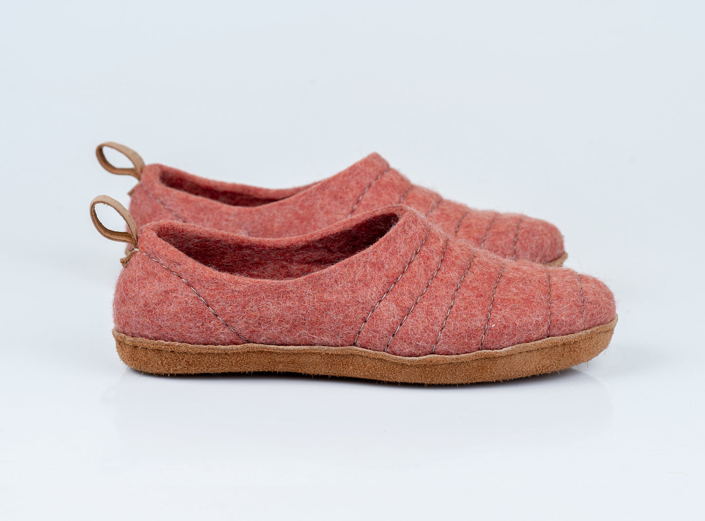 Burnt Orange Cocoon Felted Slippers for Women with Pull Loop 